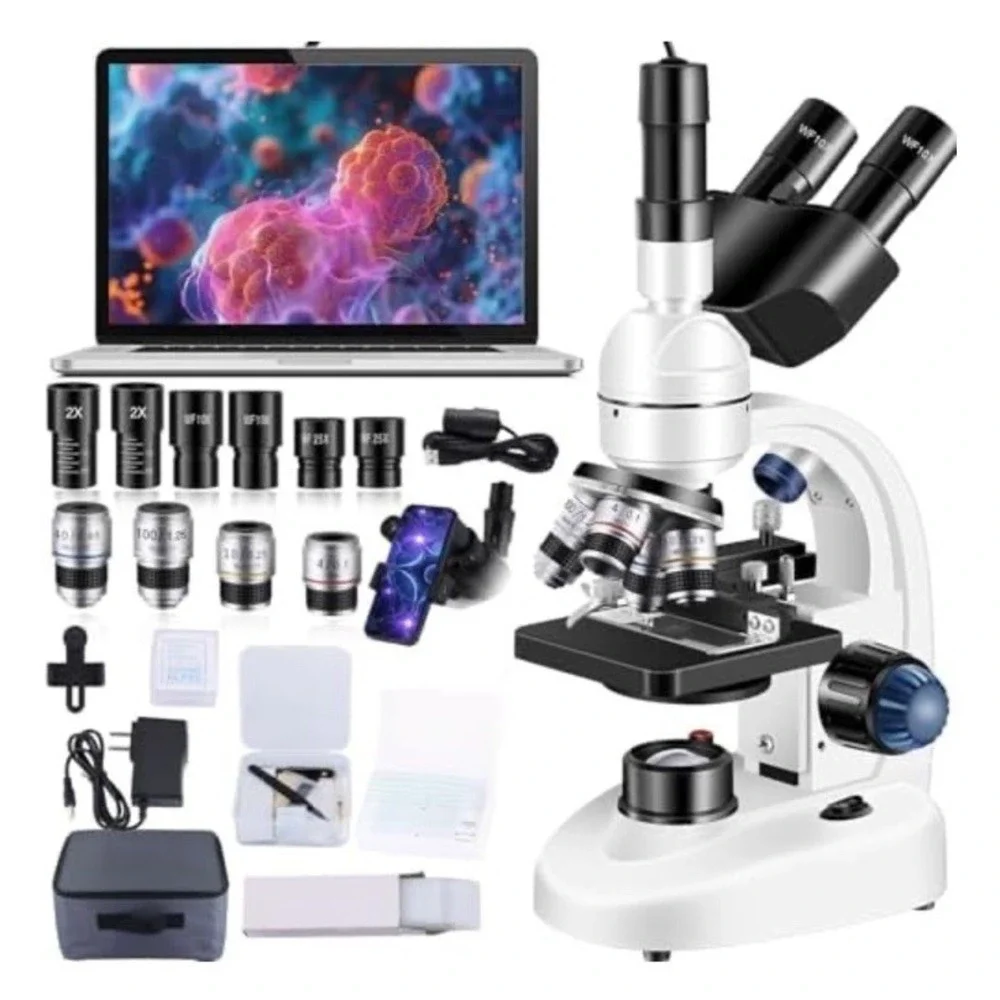 (b34/64)Adult Trinocular Microscope Wf10X and Wf25X Eyepieces 40X-5000X Mag